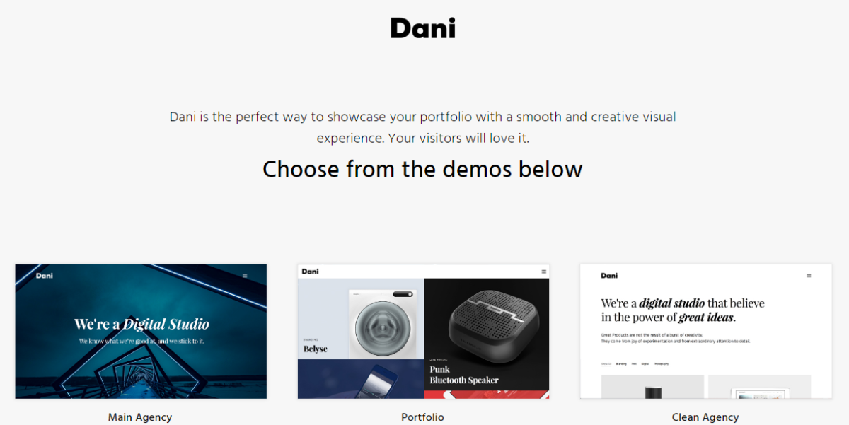 Temas simples de WordPress para portafolios para todos 72 dani portfolio wordpress theme