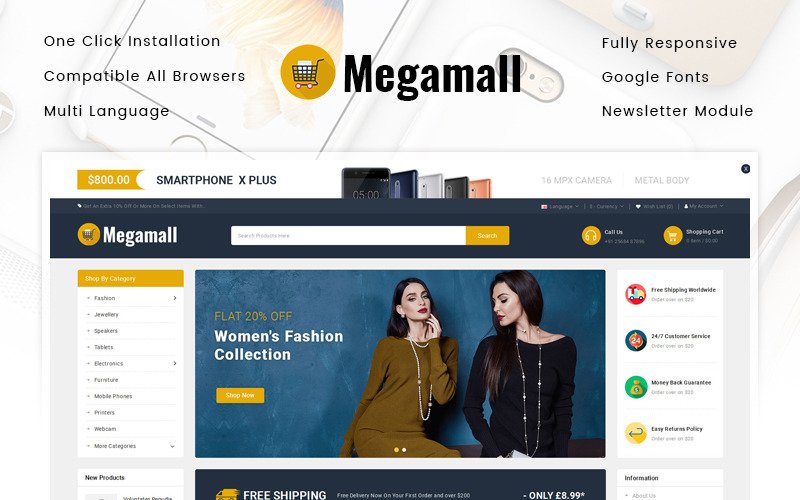 2023 年最佳 WooCommerce 主题 73 Megamall WordPress WooCommerce Theme