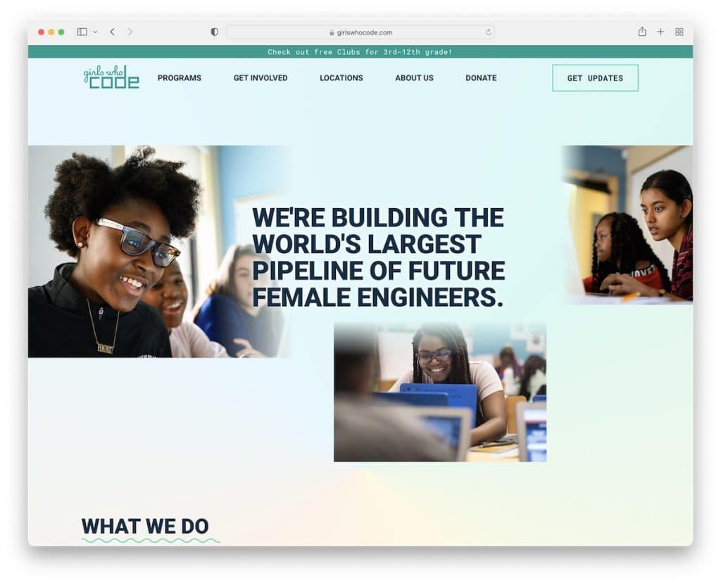 meninas que codificam site sem fins lucrativos