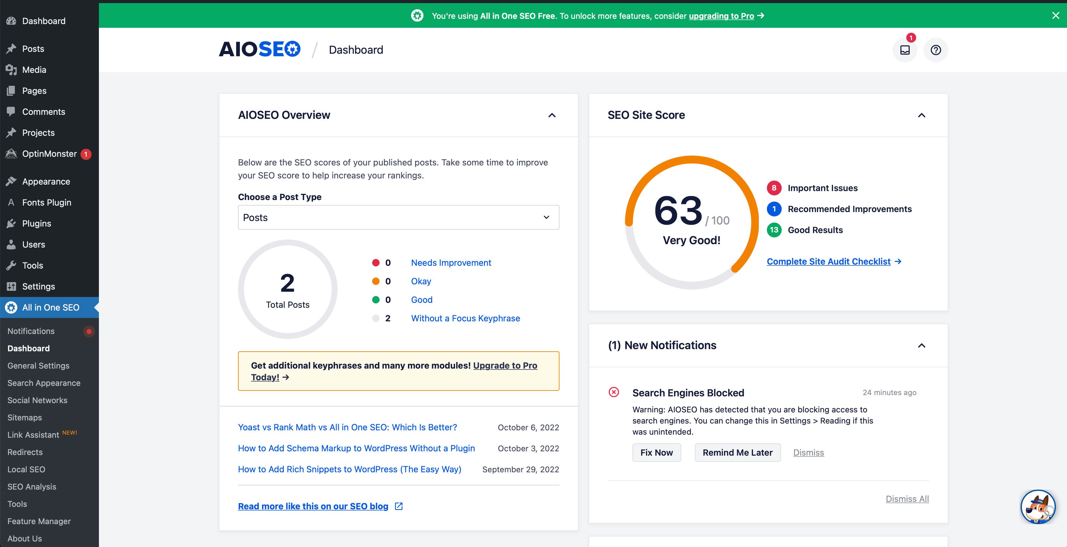 Tudo em um painel de SEO