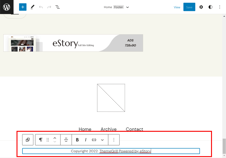 ลบชื่อธีมออกจากส่วนท้ายของ WordPress โดยใช้ eStory