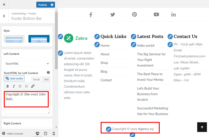 ลบชื่อธีมออกจากส่วนท้ายของ WordPress