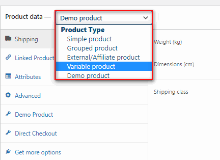 selecione o tipo de produto personalizado ao criar um novo produto