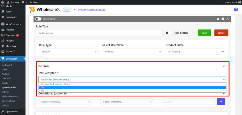 如何使用 WholesaleX 9 设置 WooCommerce 免税 WholesaleX Tax Rule