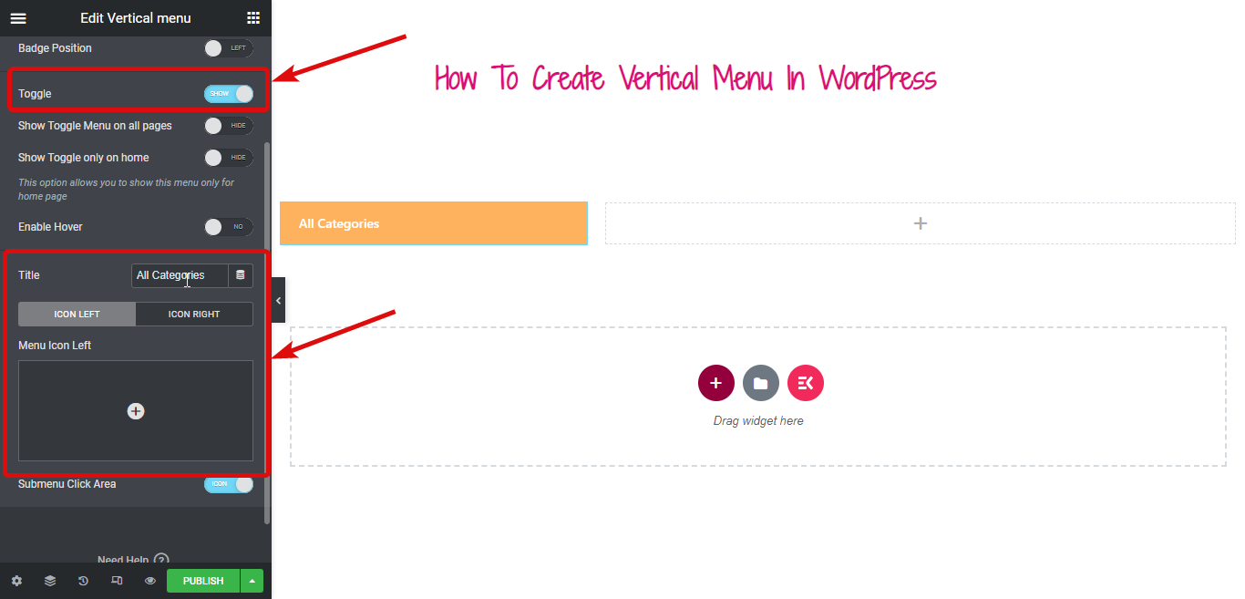 ubah menu vertikal menjadi langkah tombol sakelar cara membuat menu vertikal di WordPress