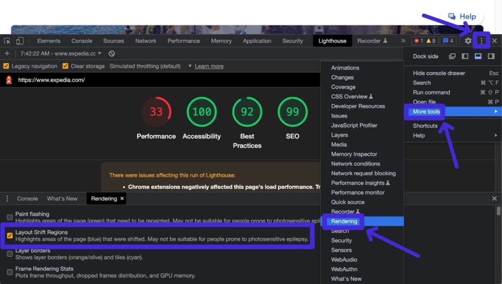 Come visualizzare il rendering CLS in Strumenti per sviluppatori.