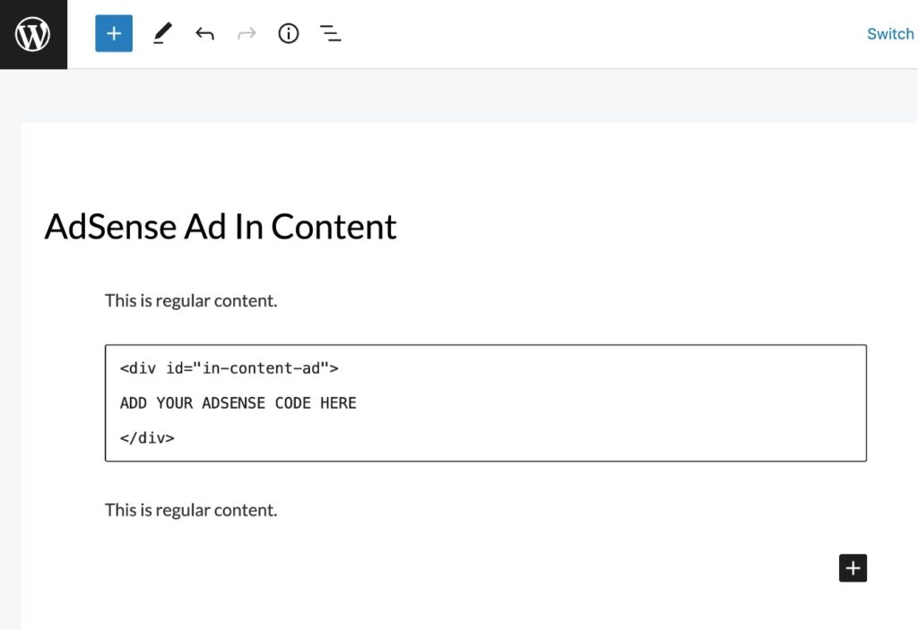 Racchiudi il codice dell'annuncio AdSense in un div.