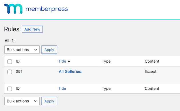 Halaman Aturan di MemberPress.