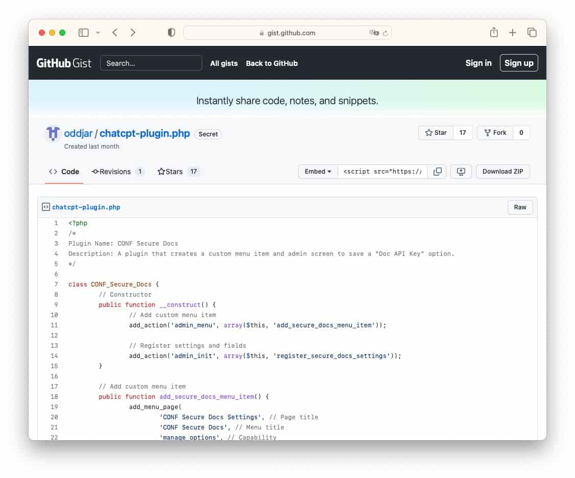 ChatGPT 작성 WordPress 플러그인