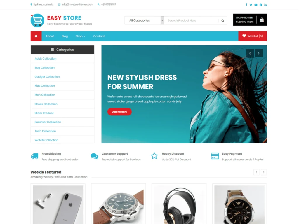 Easy Store是一款設計精美的電商主題,完全兼容