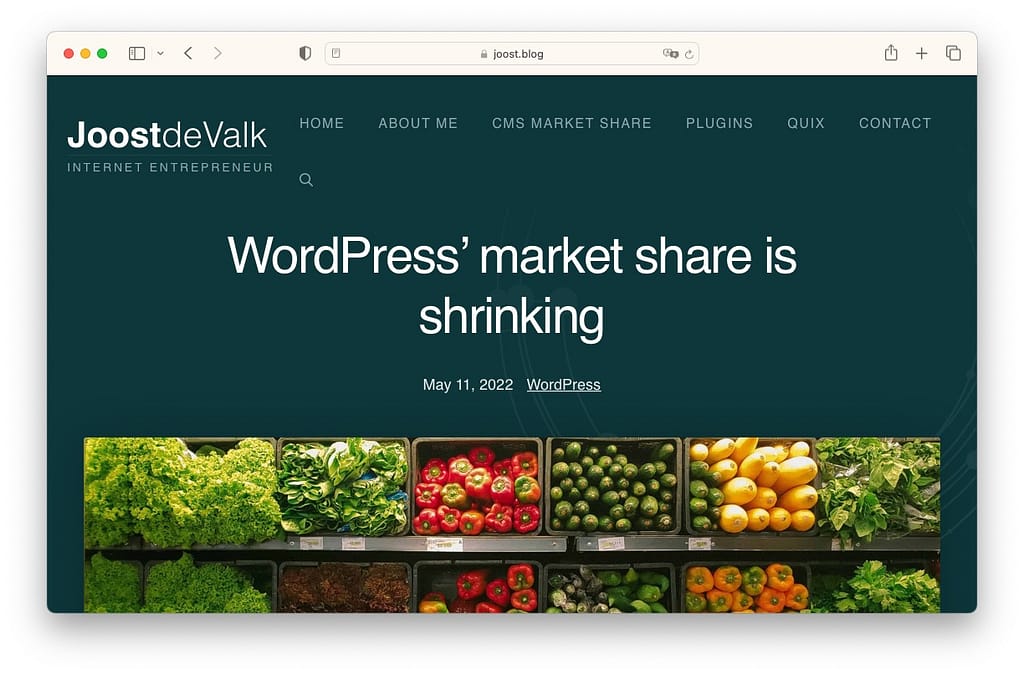 Los mejores artículos de WordPress: cuota de mercado