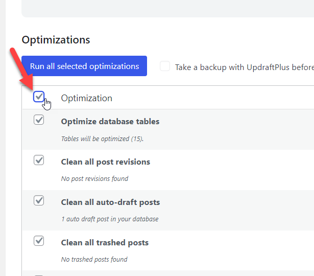 Wählen Sie alle Regeln aus - optimieren Sie die WordPress-Datenbank