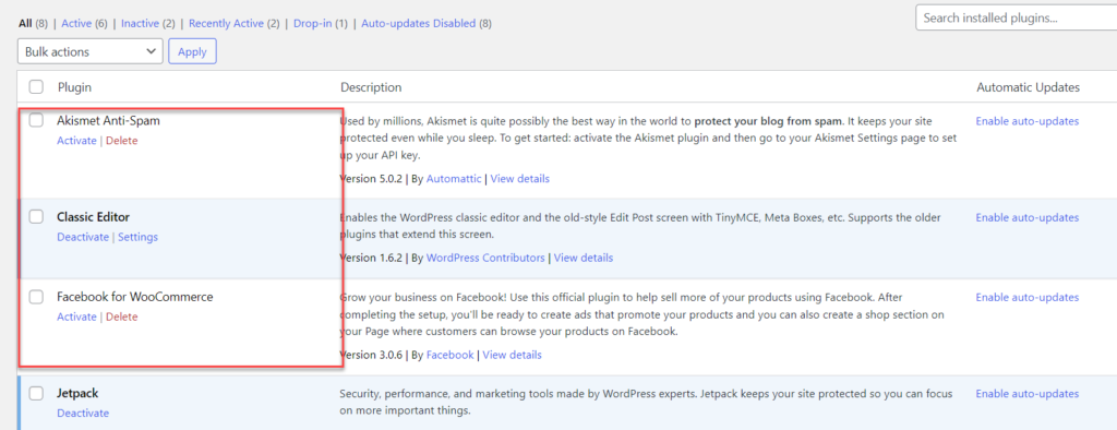 unbenutzte Plugins - Optimierung der WordPress-Datenbank