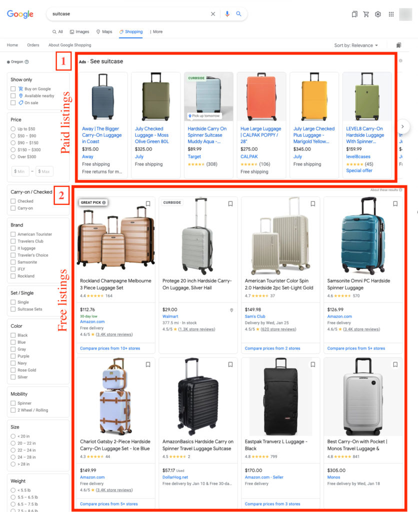 รายชื่อฟรีบนหน้า Google Shopping