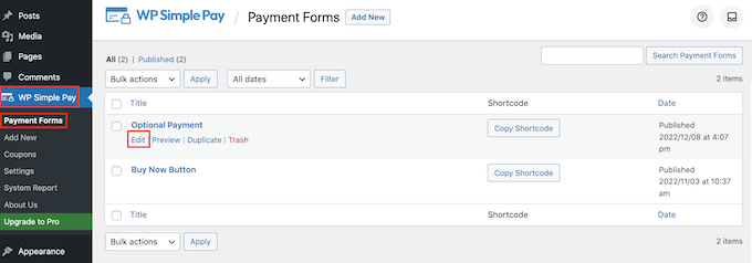 Aggiunta di un modulo di pagamento a WordPress tramite shortcode Adding a payment form to WordPress using shortcode