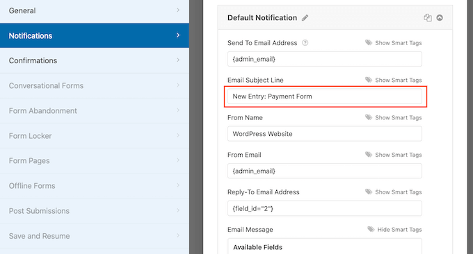 Creazione di una riga dell'oggetto WPForms personalizzata Creating a custom WPForms subject line