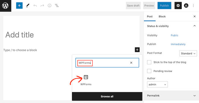 Il blocco WordPress WPForms The WordPress WPForms block