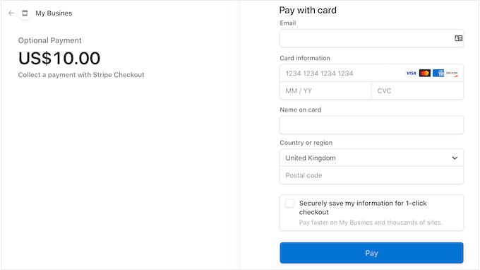 Un semplice modulo di pagamento, creato utilizzando WP Simple Pay A simple payment form, created using WP Simple Pay