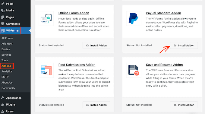 Componente aggiuntivo PayPal di WPForms WPForms' PayPal addon
