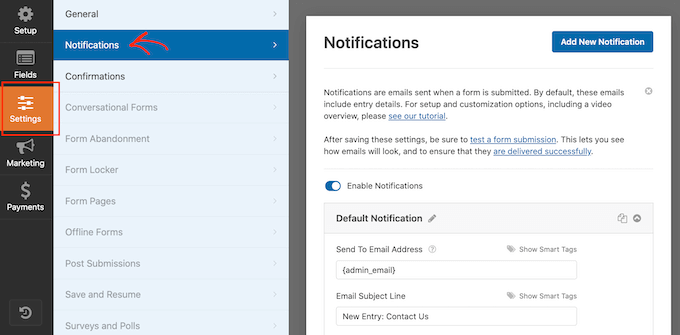 Creazione di notifiche per i tuoi moduli WordPress Creating notifications for your WordPress forms
