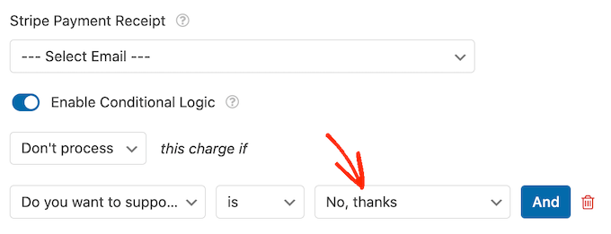 Impostazioni logiche condizionali di WPForms WPForms' conditional logic settings