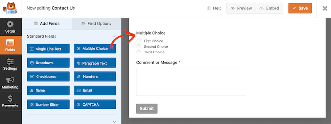 Il campo "scelta multipla" di WPForms The WPForms 'multiple choice' field