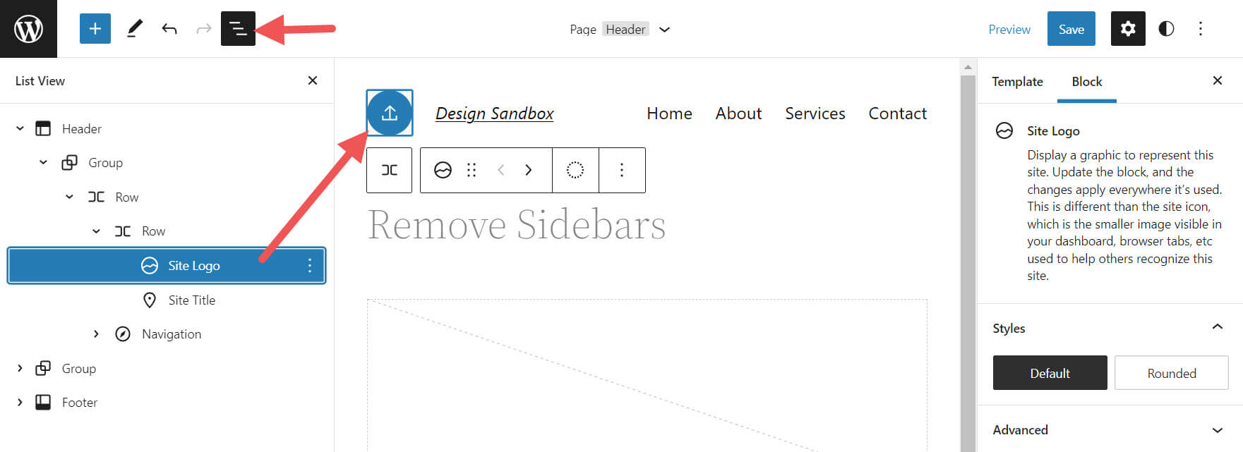 リスト ビューのサイト ロゴ