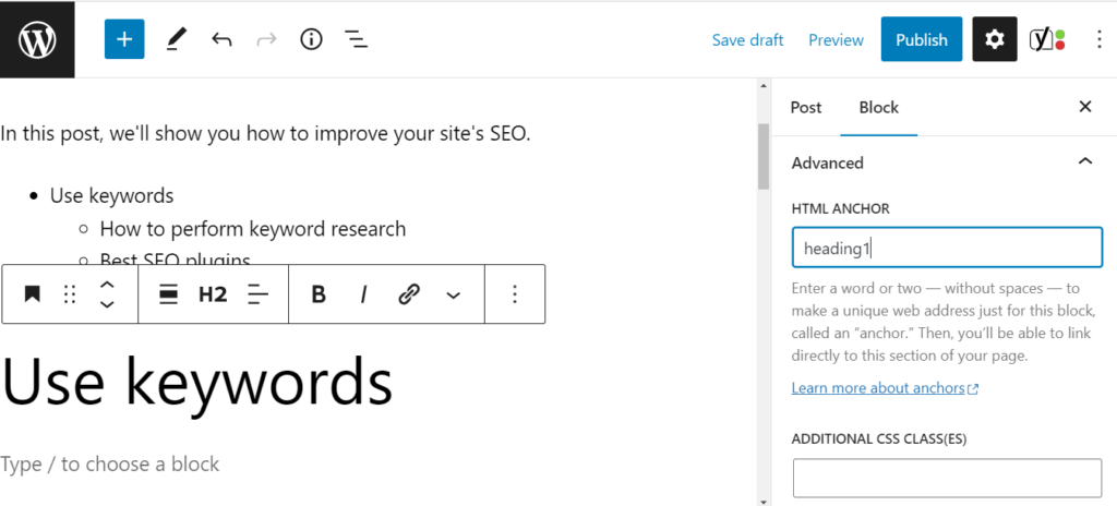 在 WordPress 中添加 HTML 锚点