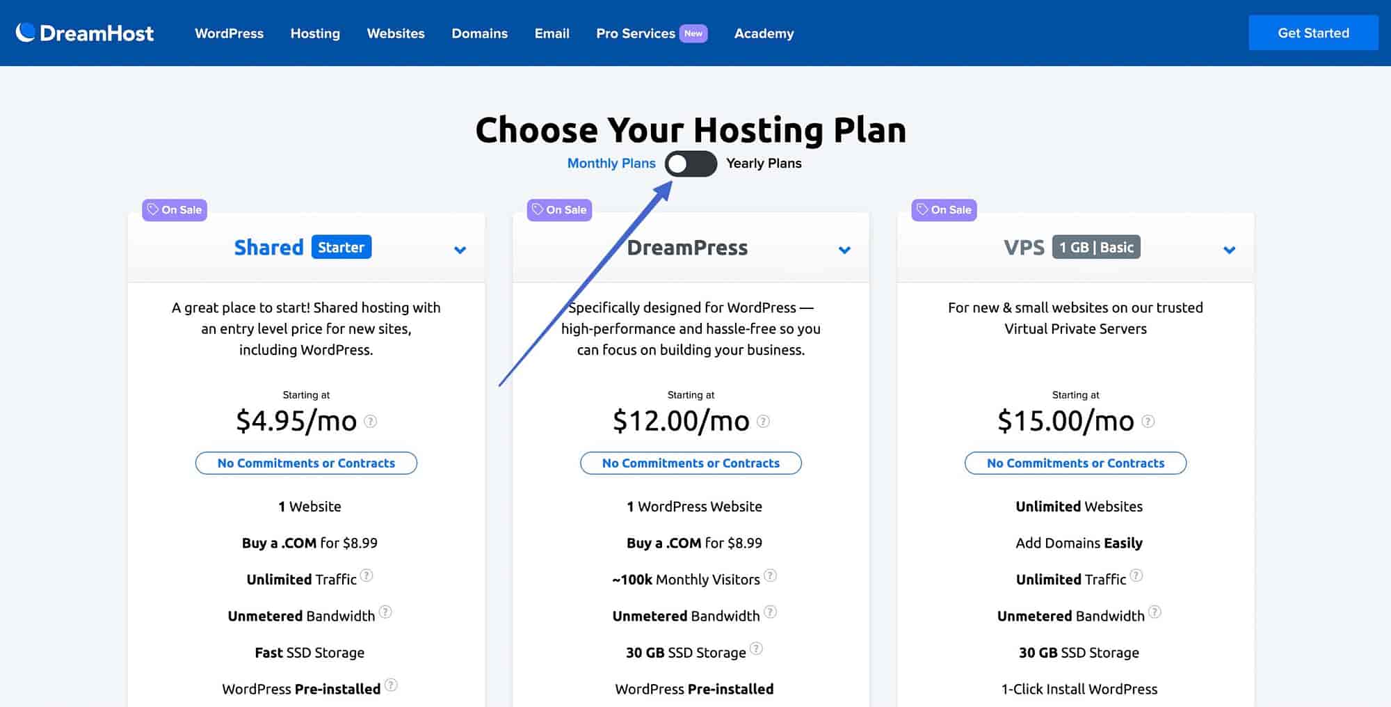 在 Dreamhost 中从包年计划切换为包月计划
