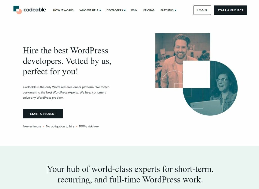 Codeable to platforma do zatrudniania najlepszych programistów WordPress w celu dostosowania witryny.