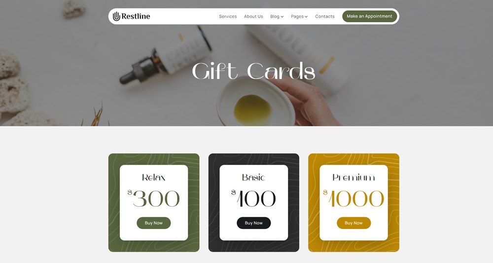 Restline 礼券页面。