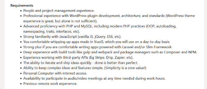 WordPress 开发人员角色的要求 Requirements for WordPress developer role