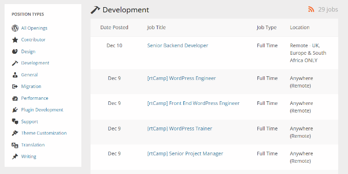 WP 工作板上的工作 Jobs on WP job board