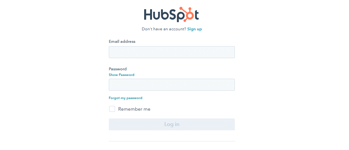 HubSpot login page