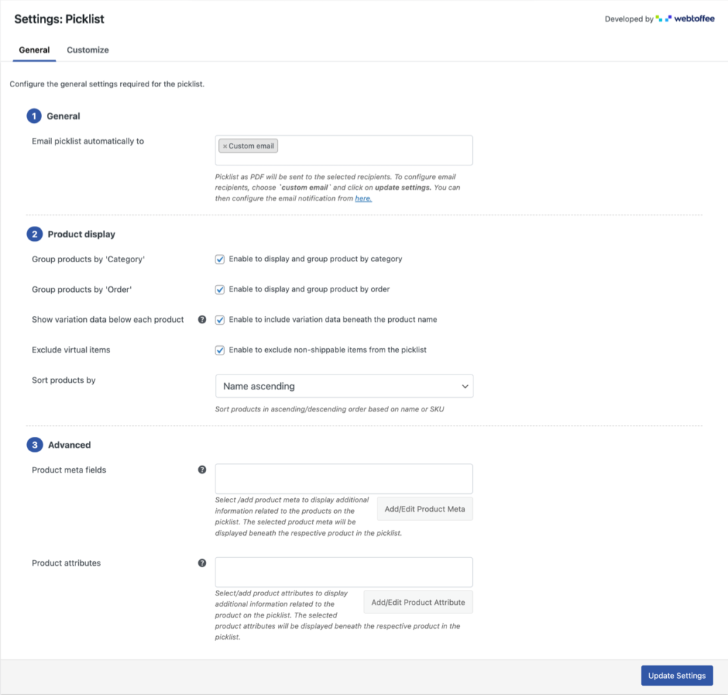 Pengaturan daftar pilihan WooCommerce