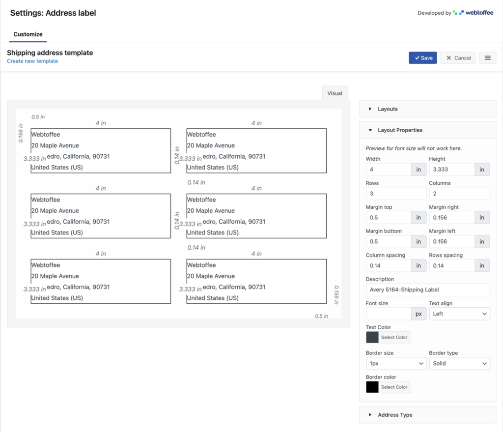 personalizarea etichetelor de adrese