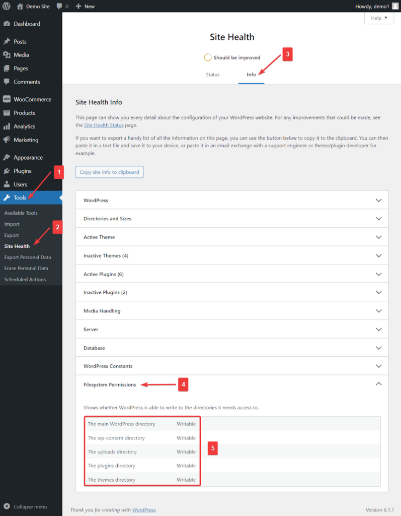 通过 WordPress 站点健康检查文件和文件夹权限