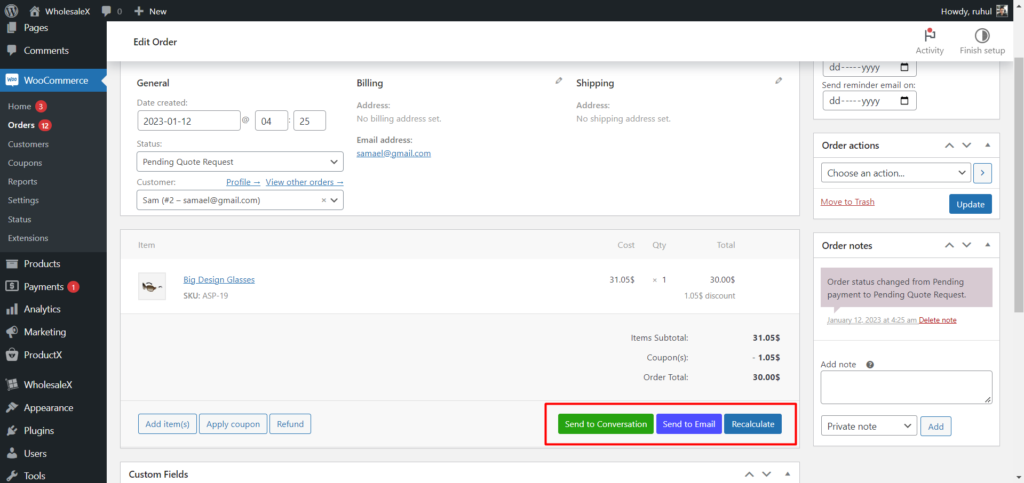 WooCommerce 请求报价:通过 WholesaleX 立即获得最优惠的价格! 12 Sending Quotation to Registered User
