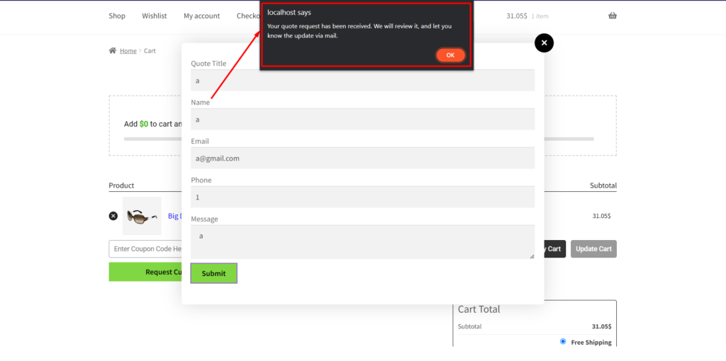 WooCommerce 请求报价:通过 WholesaleX 立即获得最优惠的价格! 16 Quotation Submission Message for Guest User