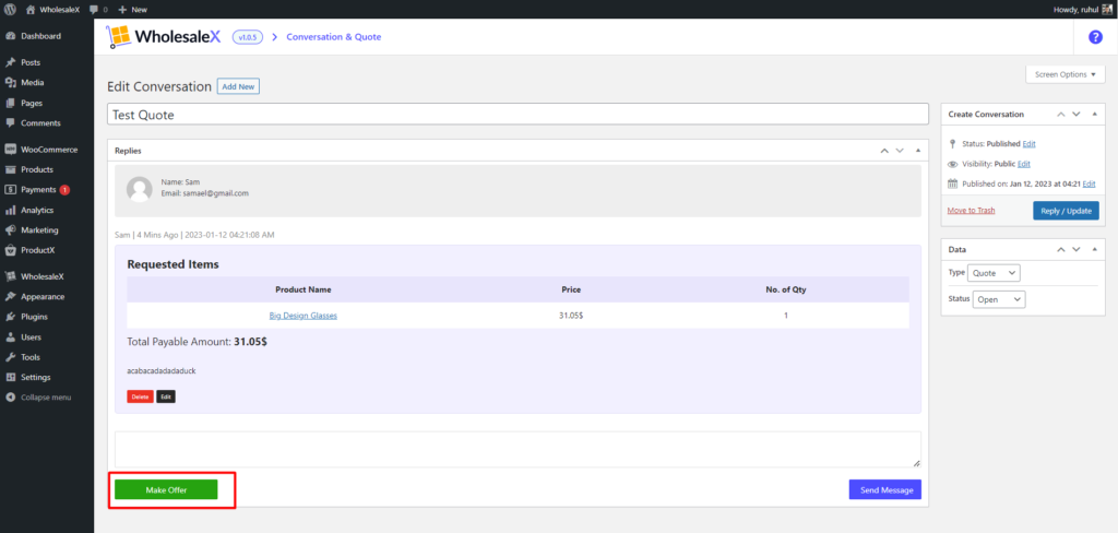 WooCommerce 请求报价:通过 WholesaleX 立即获得最优惠的价格! 9 Request a Quote Detailed View from Admin Panel