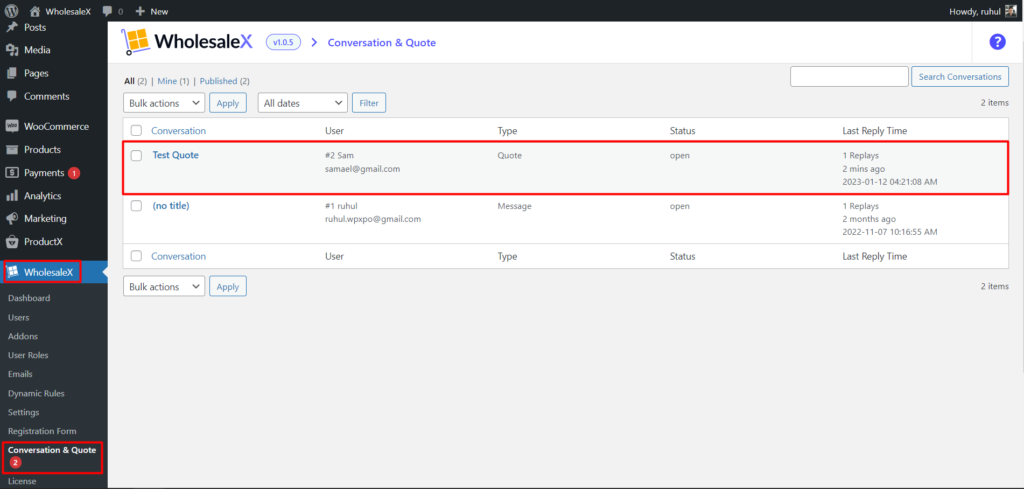 WooCommerce 请求报价:通过 WholesaleX 立即获得最优惠的价格! 8个 Request a Quote General View from Admin Panel