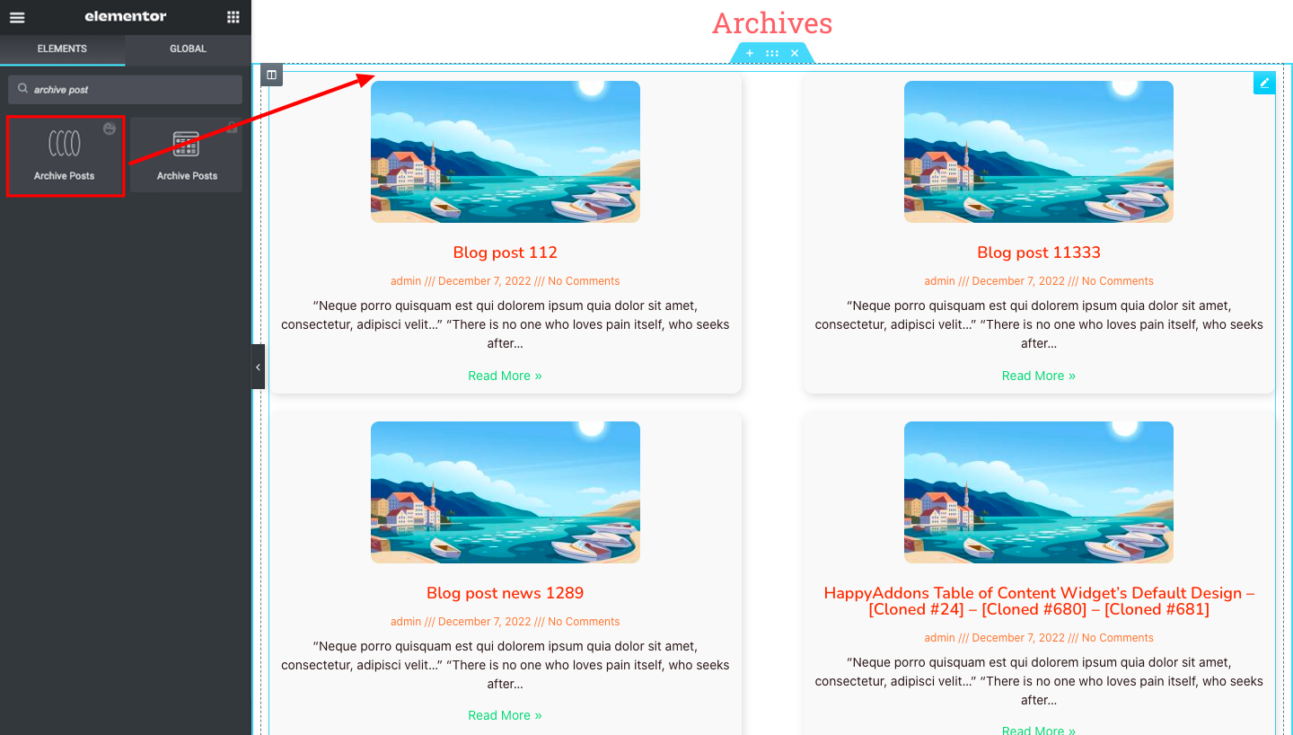 Archive Posts Widget of HappyAddons