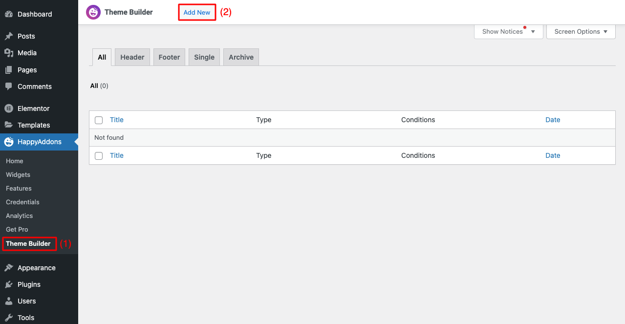 HappyAddons Memperkenalkan Pembuat Tema Gratis untuk Pengguna Elementor 1 How to Access Theme Builder of HappyAddons