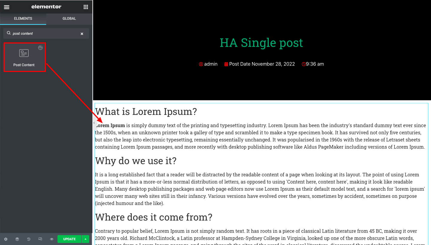 HappyAddons Memperkenalkan Pembuat Tema Gratis untuk Pengguna Elementor 11 How to Use Post Content Widget on Elementor Website Using HappyAddons
