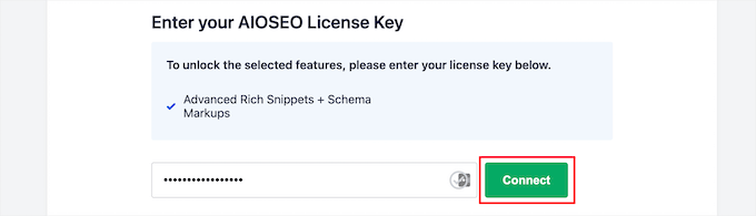 ป้อนรหัสใบอนุญาต AIOSEO Enter AIOSEO license key