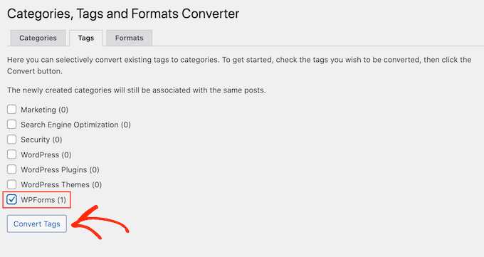 แปลงแท็ก WordPress เป็นหมวดหมู่ WordPress Converting a WordPress tag into a WordPress category