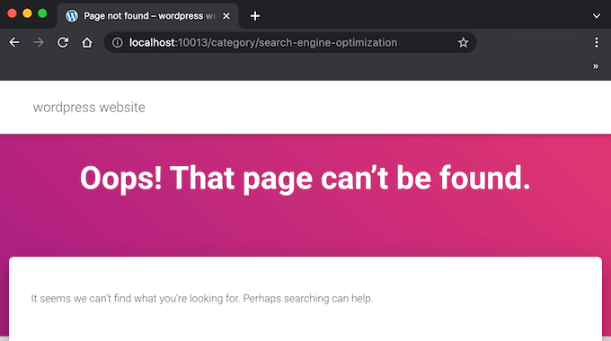 หน้าแสดงข้อผิดพลาด 404 ในหน้าเก็บถาวรหมวดหมู่ A 404 error page on a category archive page
