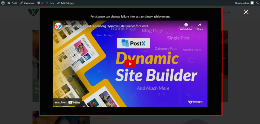 Come aggiungere miniature video in primo piano in WordPress con PostX 11 PostX Featured Video Popup