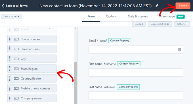 utwórz-formularz Create a form and click Submit button