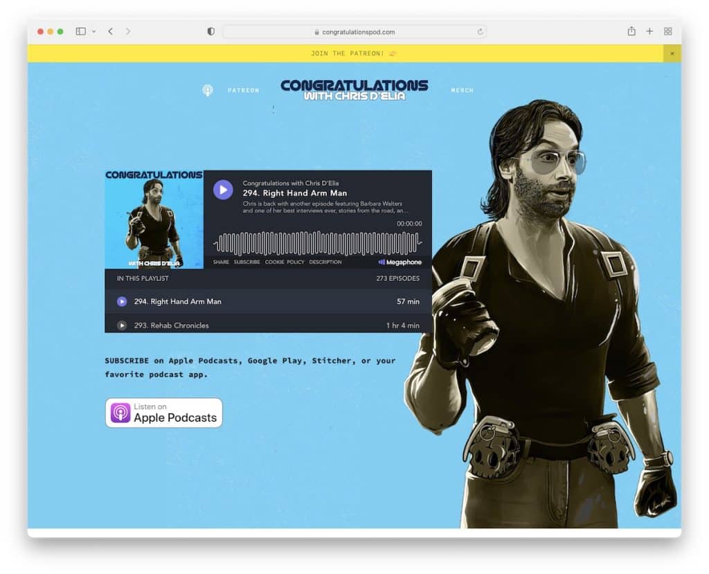 congratulazioni con il sito web del podcast di chris delia